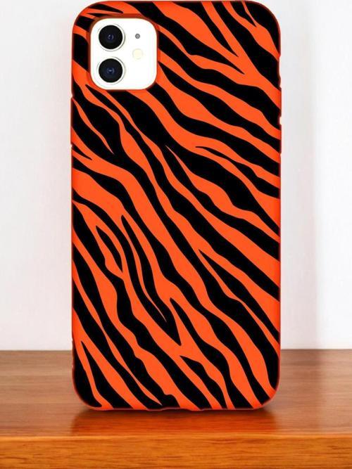 Fosforlu Turuncu Renkli İphone 11 Uyumlu Zebra Pattern Premium Silikonlu Telefon Kılıfı