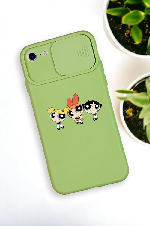 İphone 7 Uyumlu Powerpuff Girls Desenli Kamera Koruma Slider Kapaklı Silikonlu Telefon Kılıfı
