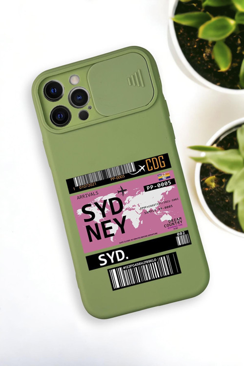 İphone 12 Pro Max Uyumlu Sydney Ticket Desenli Kamera Koruma Slider Kapaklı Silikonlu Telefon Kılıfı