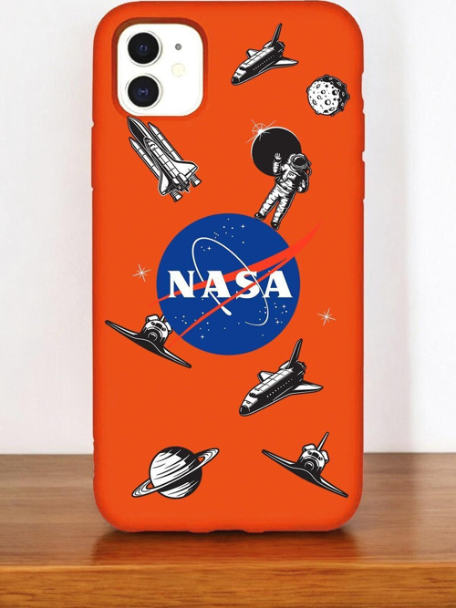 Fosforlu Turuncu Renkli İphone 11 Uyumlu Nasa Desenli Premium Silikonlu Telefon Kılıfı