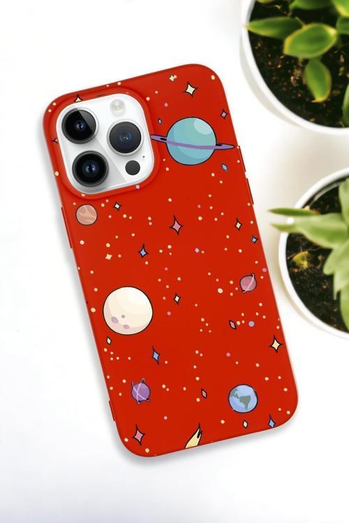 İphone 15 Pro Max Uyumlu Gezegenler Desenli Premium Silikonlu Lansman Telefon Kılıfı