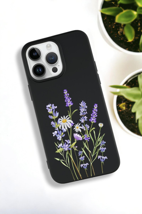 İphone 15 Pro Max Uyumlu Lavender Desenli Premium Silikonlu Lansman Telefon Kılıfı