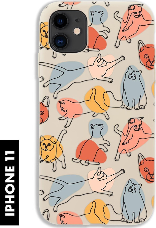 İphone 11 Uyumlu Sevimli Kedi Figürleri Desenli Premium Silikonlu Lansman Telefon Kılıfı
