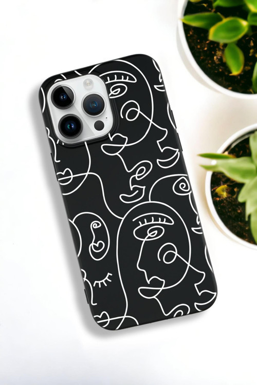 İphone 15 Pro Uyumlu Face Art Desenli Premium Silikonlu Lansman Telefon Kılıfı