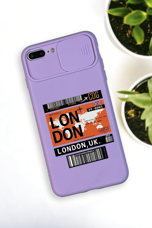 İphone 7 Plus Uyumlu London Yaprak Desenli Kamera Koruma Slider Kapaklı Silikonlu Telefon Kılıfı