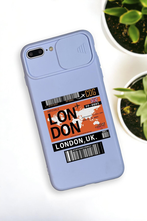 İphone 7 Plus Uyumlu London Yaprak Desenli Kamera Koruma Slider Kapaklı Silikonlu Telefon Kılıfı