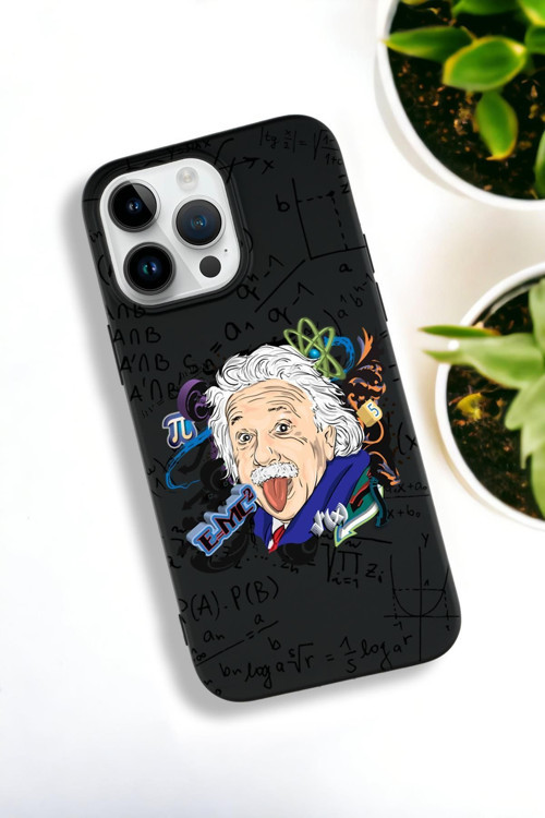 İphone 15 Pro Max Uyumlu Einstein Desenli Premium Silikonlu Lansman Telefon Kılıfı