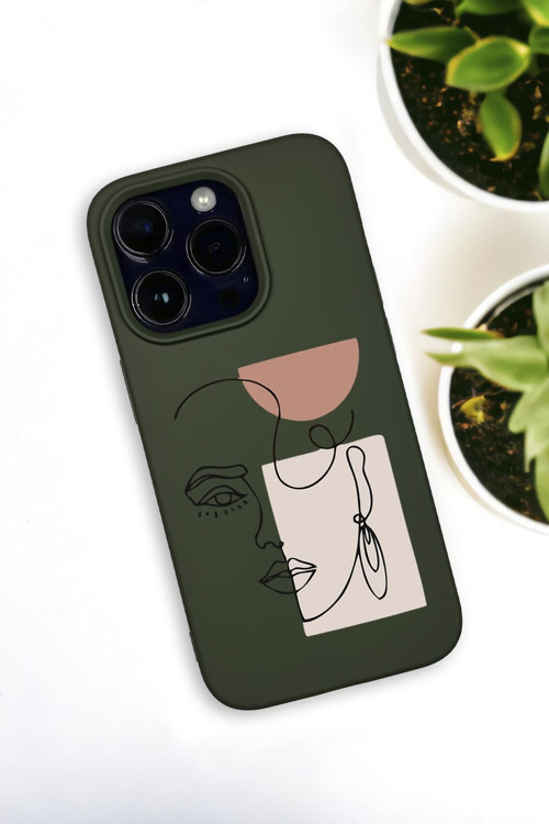 İphone 14 Pro Uyumlu Women Art Desenli Premium Silikonlu Haki Lansman Telefon Kılıfı