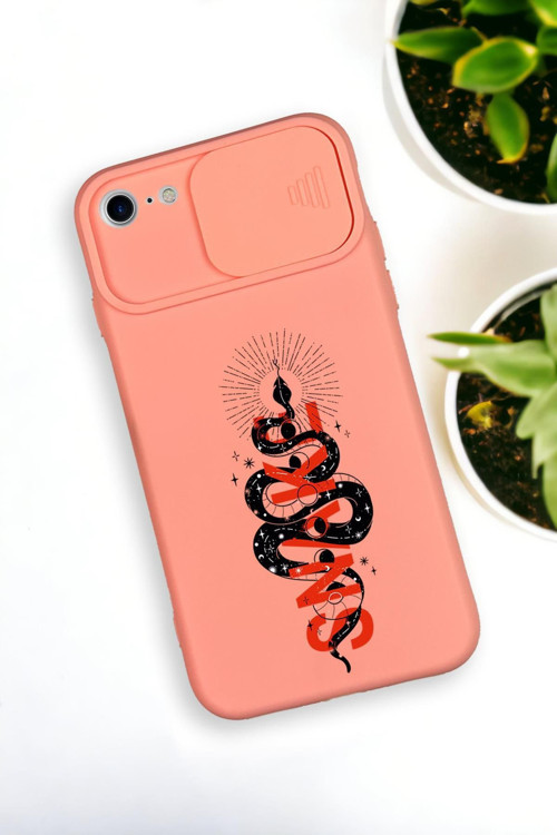 İphone 6 Uyumlu Snake Desenli Kamera Koruma Slider Kapaklı Silikonlu Telefon Kılıfı