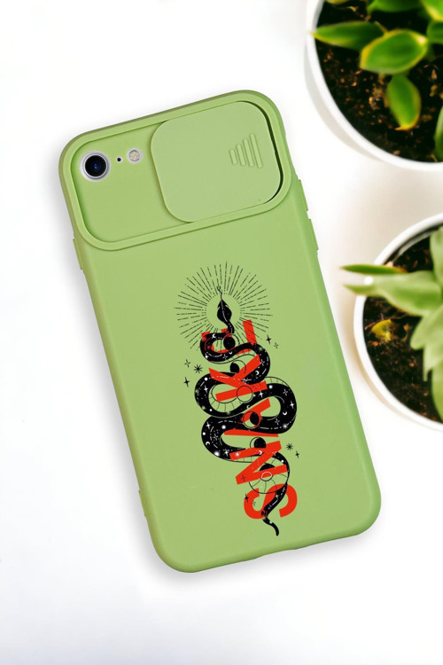 İphone 6 Uyumlu Snake Desenli Kamera Koruma Slider Kapaklı Silikonlu Telefon Kılıfı