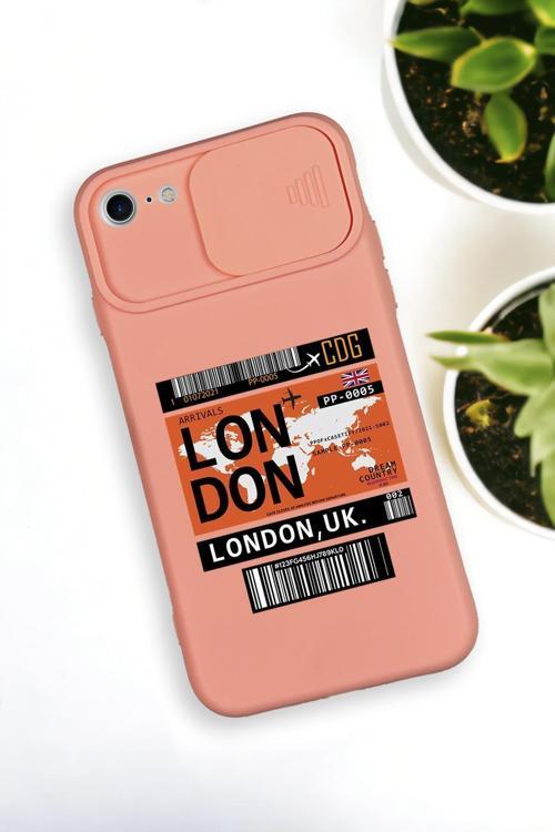 İphone 8 Uyumlu London Yaprak Desenli Kamera Koruma Slider Kapaklı Silikonlu Telefon Kılıfı