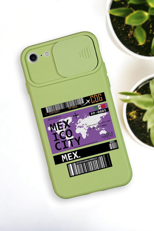 İphone 8 Uyumlu Mexico Ticket Desenli Kamera Koruma Slider Kapaklı Silikonlu Telefon Kılıfı