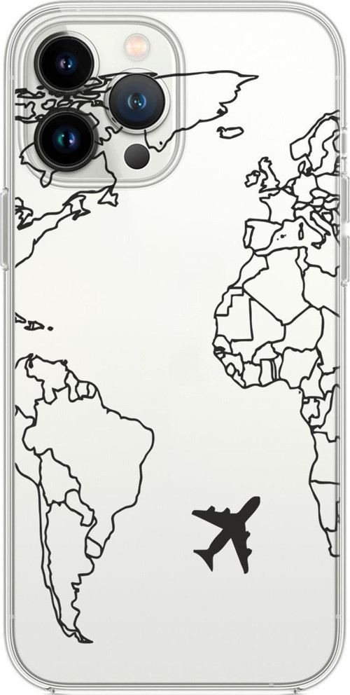 İphone 14 Pro Max Uyumlu World Map Lines Desenli Şeffaf Silikonlu Telefon Kılıfı