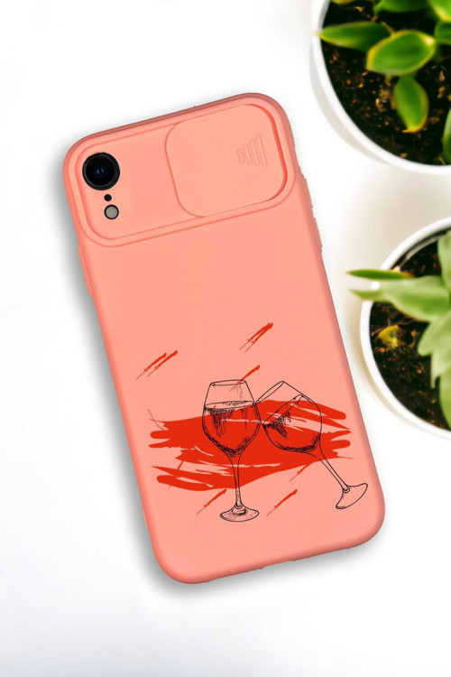 İphone Xr Uyumlu Spilled Wine Desenli Kamera Koruma Slider Kapaklı Silikonlu Telefon Kılıfı