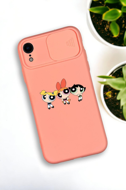 İphone Xr Uyumlu Powerpuff Girls Desenli Kamera Koruma Slider Kapaklı Silikonlu Telefon Kılıf