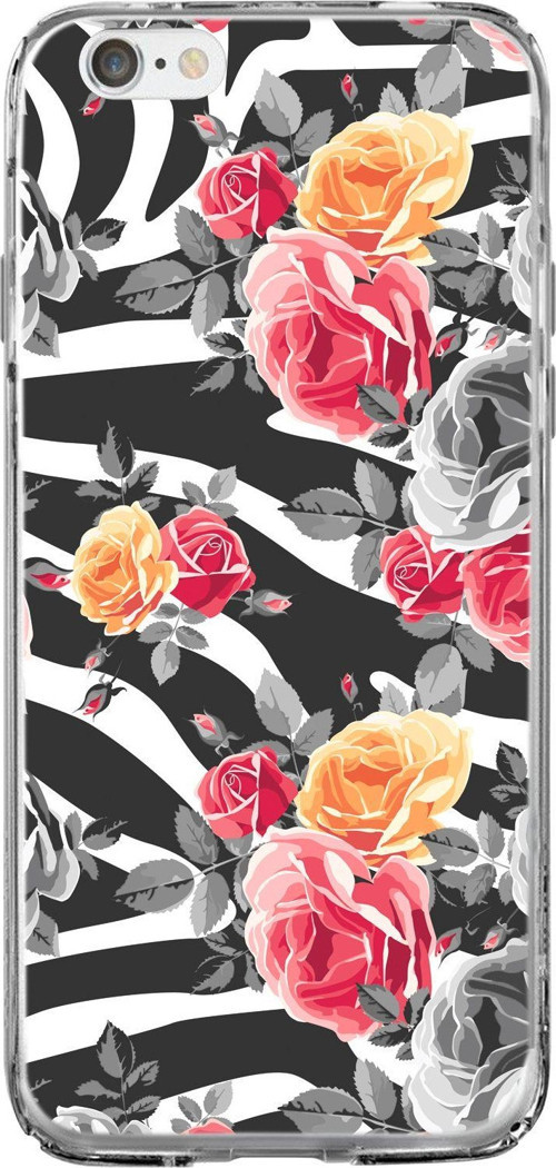 İphone 6 Plus / 6S Plus Uyumlu Zebra Gülleri Desenli Şeffaf Silikonlu Telefon Kılıfı