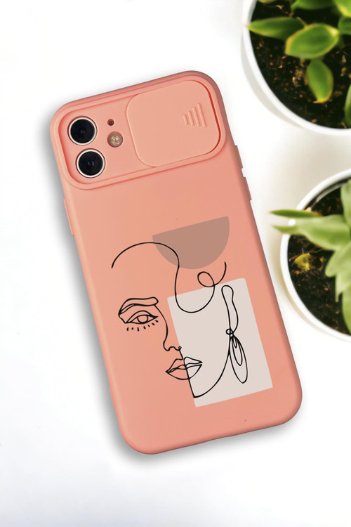 İphone 12 Uyumlu Women Art Desenli Kamera Koruma Slider Kapaklı Silikonlu Telefon Kılıfı