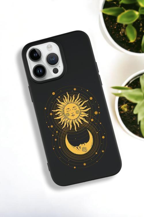 İphone 15 Pro Max Uyumlu Moon And Sun Desenli Premium Silikonlu Lansman Telefon Kılıfı