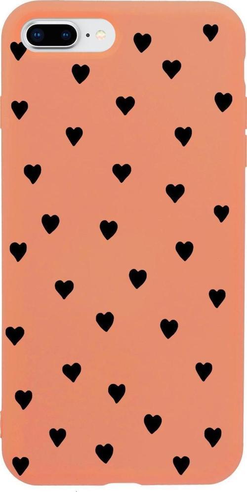 İphone 7 Plus Uyumlu Siyah Kalpler Desenli Premium Silikonlu Lansman Telefon Kılıfı