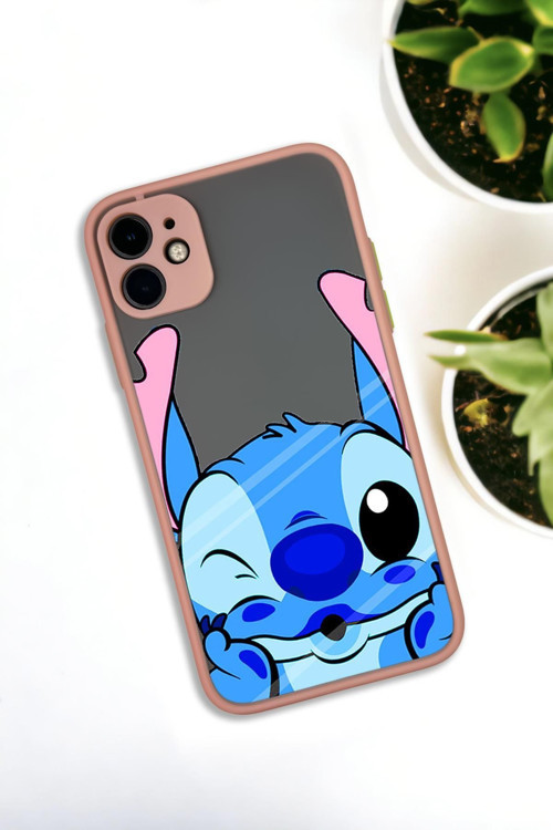 İphone 11 Uyumlu Stitch Desenli Buzlu Şeffaf Lüx Telefon Kılıfı