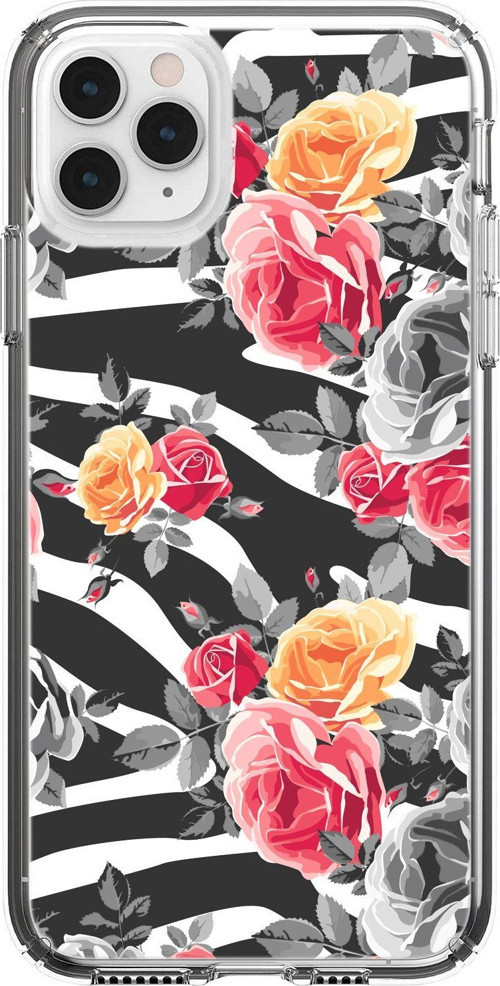 İphone 11 Pro Max Uyumlu Zebra Gülleri Desenli Şeffaf Silikonlu Telefon Kılıfı