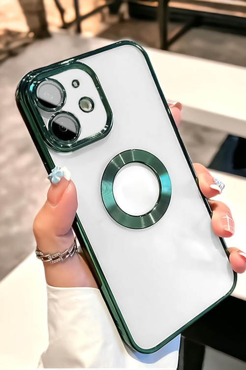 İphone 11 Logo Detaylı Lens Korumalı Renkli Çerçeve Detaylı Şeffaf Silikon Kılıf Mchzr