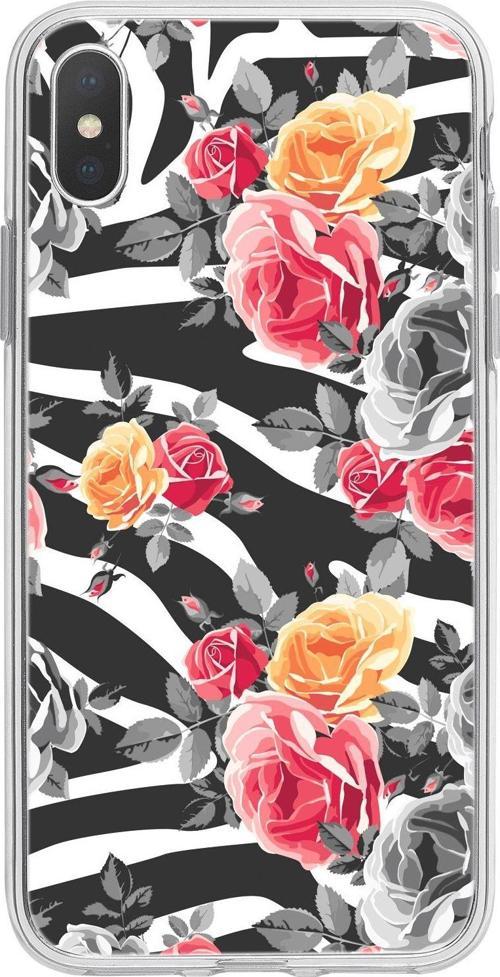 İphone X / Xs Uyumlu Zebra Gülleri Desenli Şeffaf Silikonlu Telefon Kılıfı