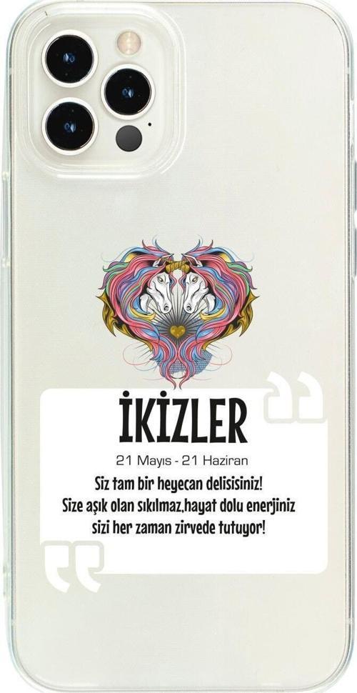 İphone 15 Pro Ikizler Burcu Desenli Şeffaf Telefon Kılıfı