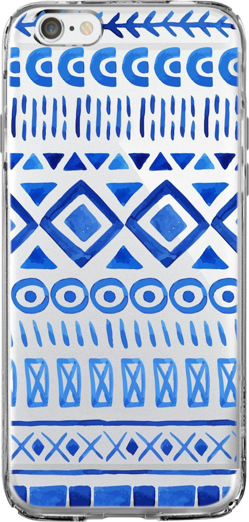 İphone 6 Plus / 6S Plus Uyumlu Etnik İndigo Desenli Şeffaf Silikonlu Telefon Kılıfı