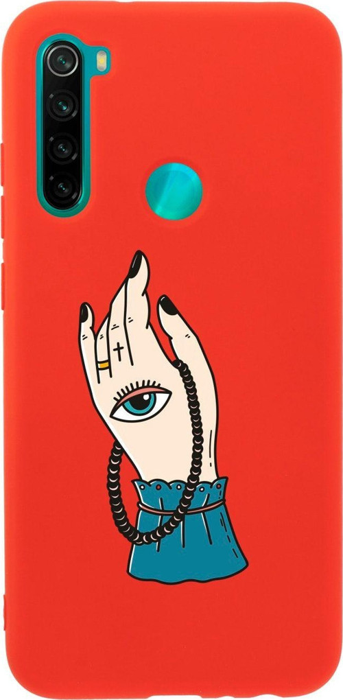 Xiaomi Redmi Note 8 El Ve Göz Desenli Premium Silikonlu Lansman Kırmızı Telefon Kılıfı