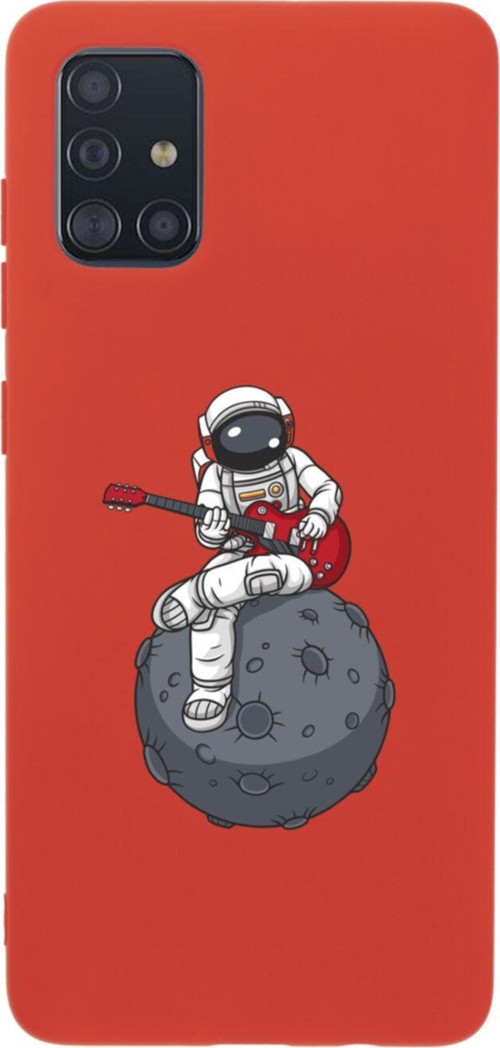 Samsung A51 Gitarcı Astronot Premium Silikonlu Lansman Kırmızı Telefon Kılıfı