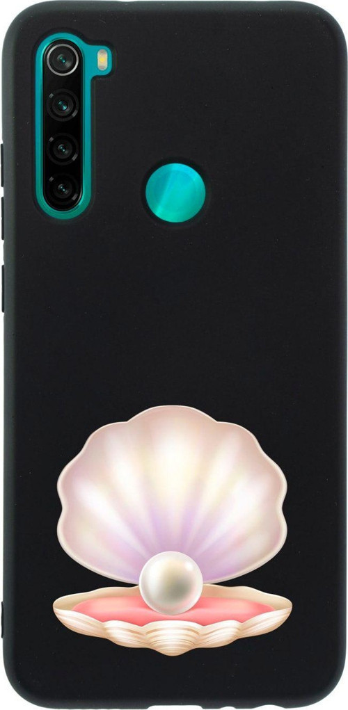 Xiaomi Redmi Note 8 Incili Deniz Kabuğu Desenli Premium Silikonlu Lansman Siyah Telefon Kılıfı