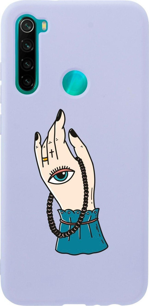 Xiaomi Redmi Note 8 El Ve Göz Desenli Premium Silikonlu Lansman Lila Telefon Kılıfı
