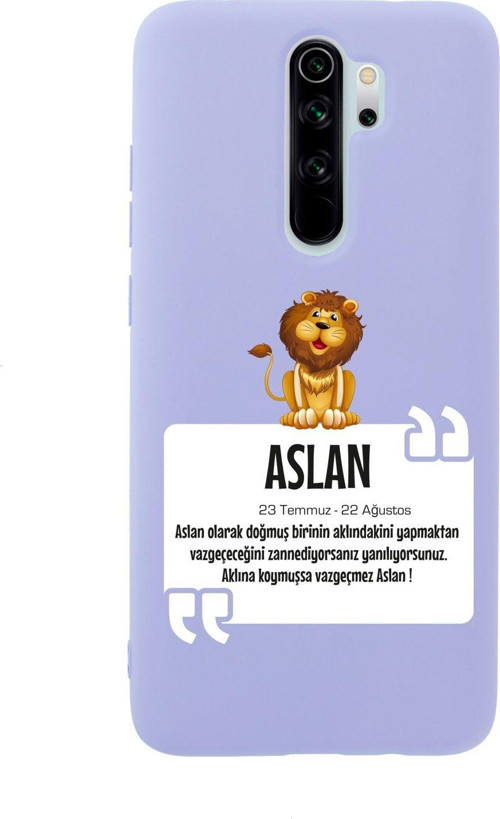 Xiaomi Redmi Note 8 Pro Aslan Burcu Desenli Premium Silikonlu Lansman Lila Telefon Kılıfı