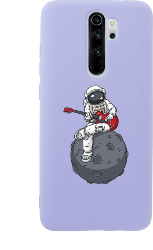 Xiaomi Redmi Note 8 Pro Gitarcı Astronot Premium Silikonlu Lansman Lila Telefon Kılıfı