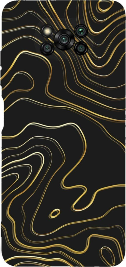 Poco X3 Golden Line Abract Premium Silikonlu Lansman Siyah Telefon Kılıfı