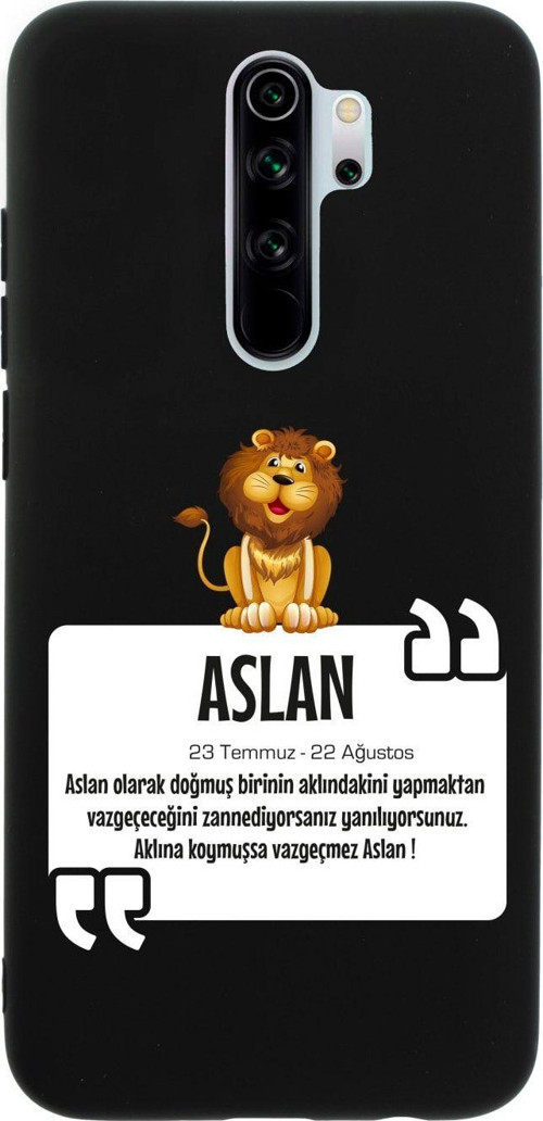 Xiaomi Redmi Note 8 Pro Aslan Burcu Desenli Premium Silikonlu Lansman Siyah Telefon Kılıfı