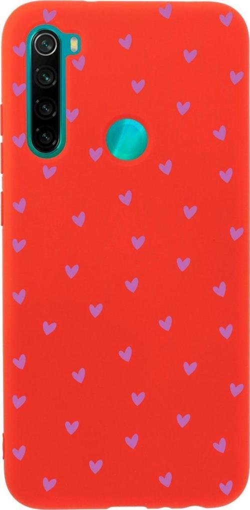 Xiaomi Redmi Note 8 Minik Kalpler Mor Desenli Premium Silikonlu Lansman Kırmızı Telefon Kılıfı