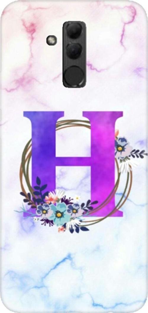 Huawei Mate 20 Lite Renkli Mermer Desen H Harfli Telefon Kılıfı