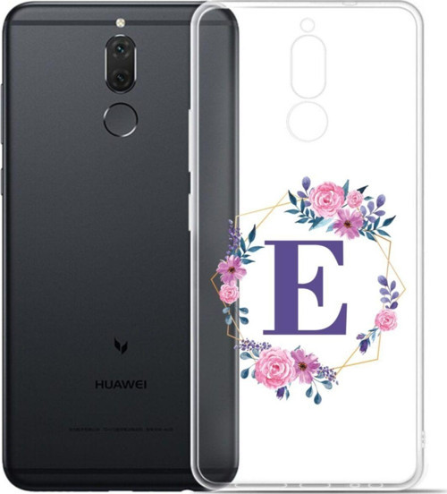 Mor Çiçekli E Harfli Şeffaf P20 Lite Telefon Kılıfı