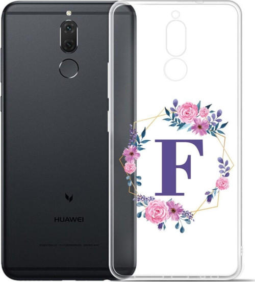Mor Çiçekli F Harfli Şeffaf P20 Lite Telefon Kılıfı