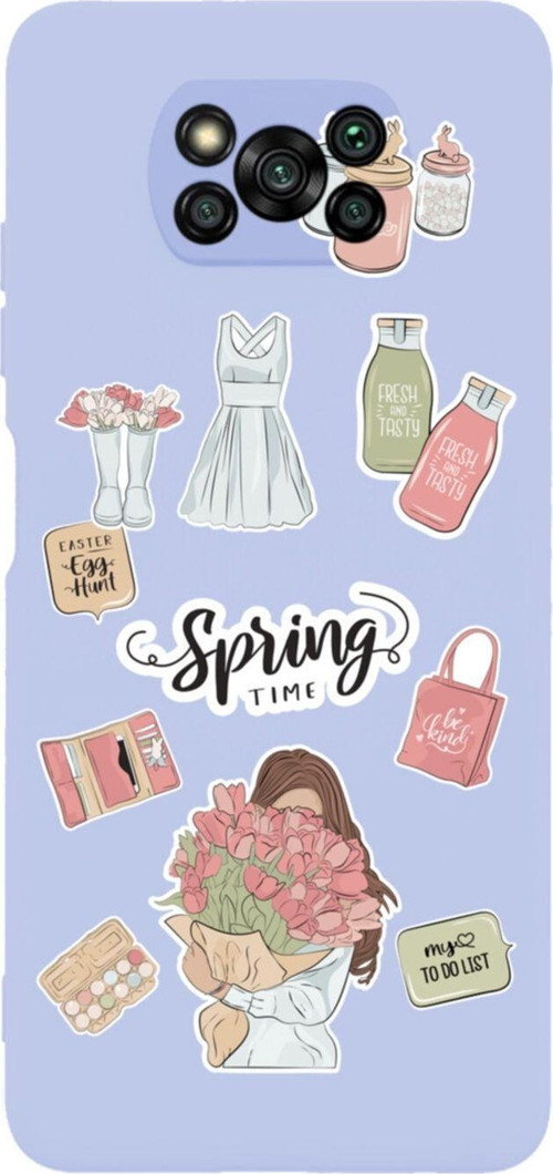 Poco X3 Spring Time Tasarımlı Premium Silikonlu Lansman Lila Telefon Kılıfı