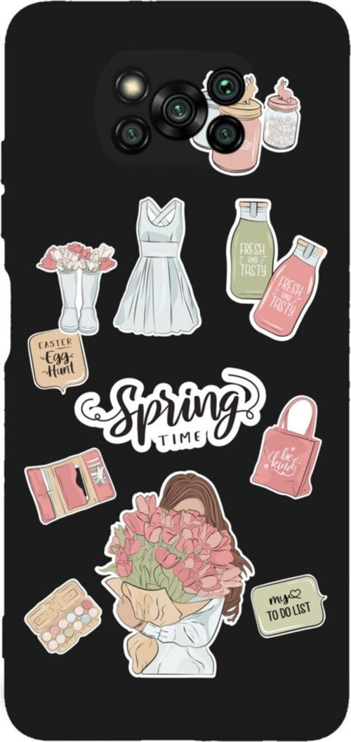 Poco X3 Spring Time Tasarımlı Premium Silikonlu Lansman Siyah Telefon Kılıfı