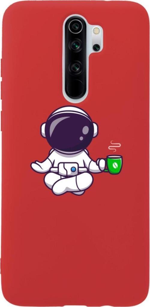 Xiaomi Redmi Note 8 Pro Astronot Mediation Premium Silikonlu Lansman Kırmızı Telefon Kılıfı