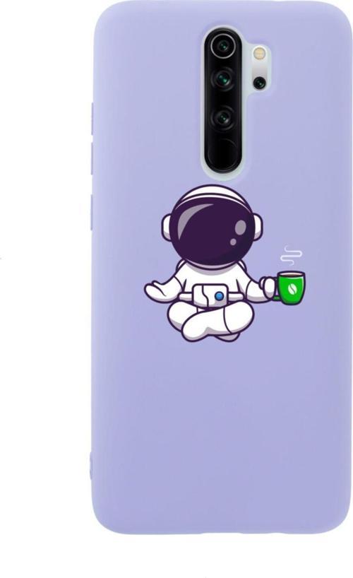 Xiaomi Redmi Note 8 Pro Astronot Mediation Premium Silikonlu Lansman Lila Telefon Kılıfı