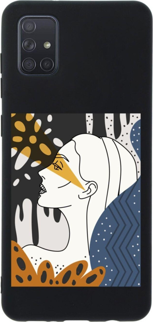 Samsung A71 Face Art Poster Premium Silikonlu Lansman Siyah Telefon Kılıfı