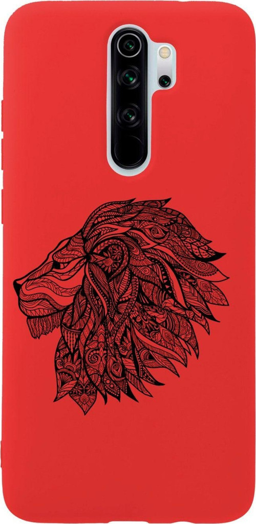Xiaomi Redmi Note 8 Pro Çizim Aslan Desenli Premium Silikonlu Lansman Kırmızı Telefon Kılıfı