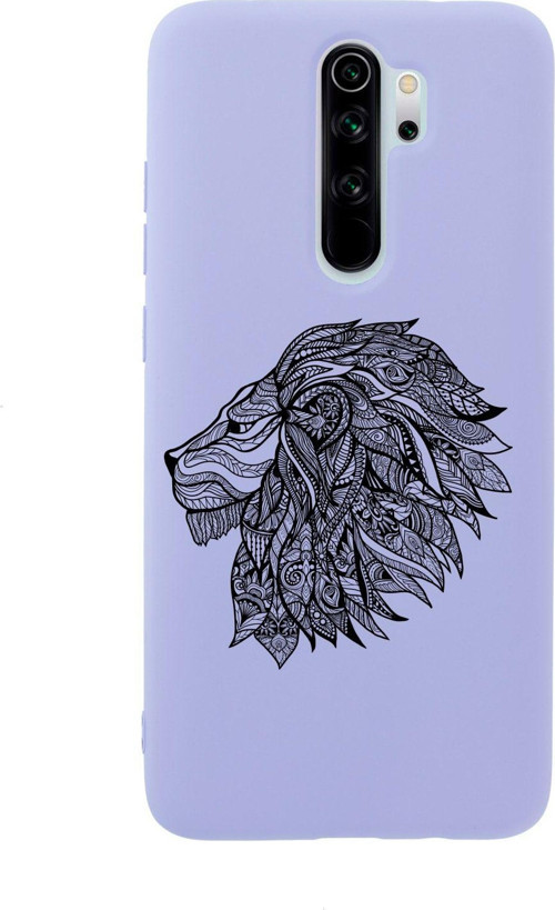 Xiaomi Redmi Note 8 Pro Çizim Aslan Desenli Premium Silikonlu Lansman Lila Telefon Kılıfı
