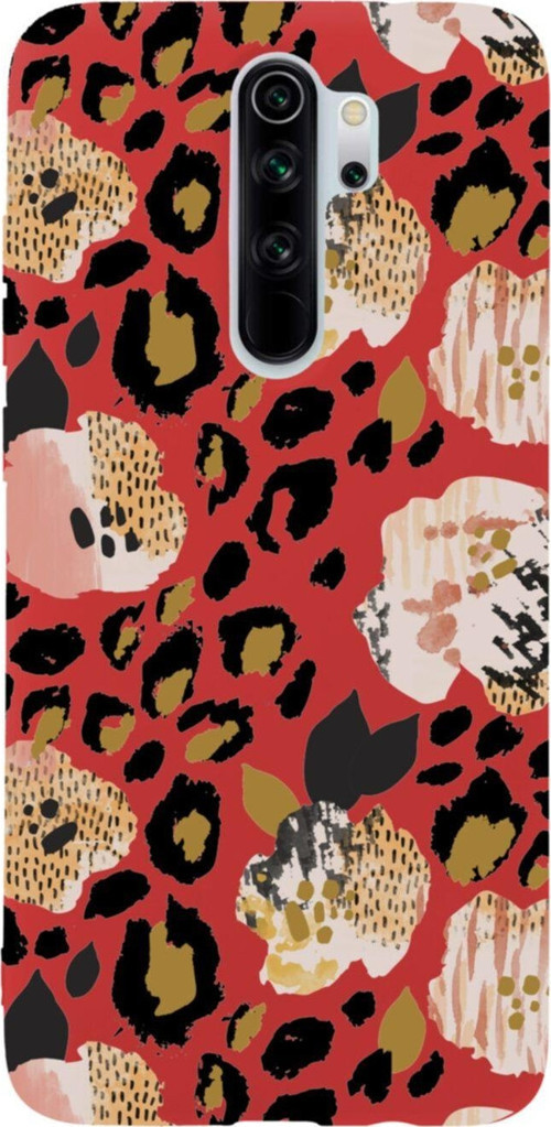 Xiaomi Redmi Note 8 Pro Leopar Illistrasyon Premium Silikonlu Lansman Kırmızı Telefon Kılıfı