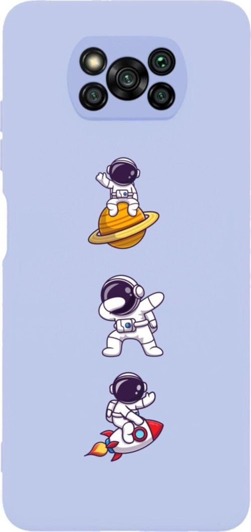 Poco X3 Astronot Çılgın Premium Silikonlu Lansman Lila Telefon Kılıfı